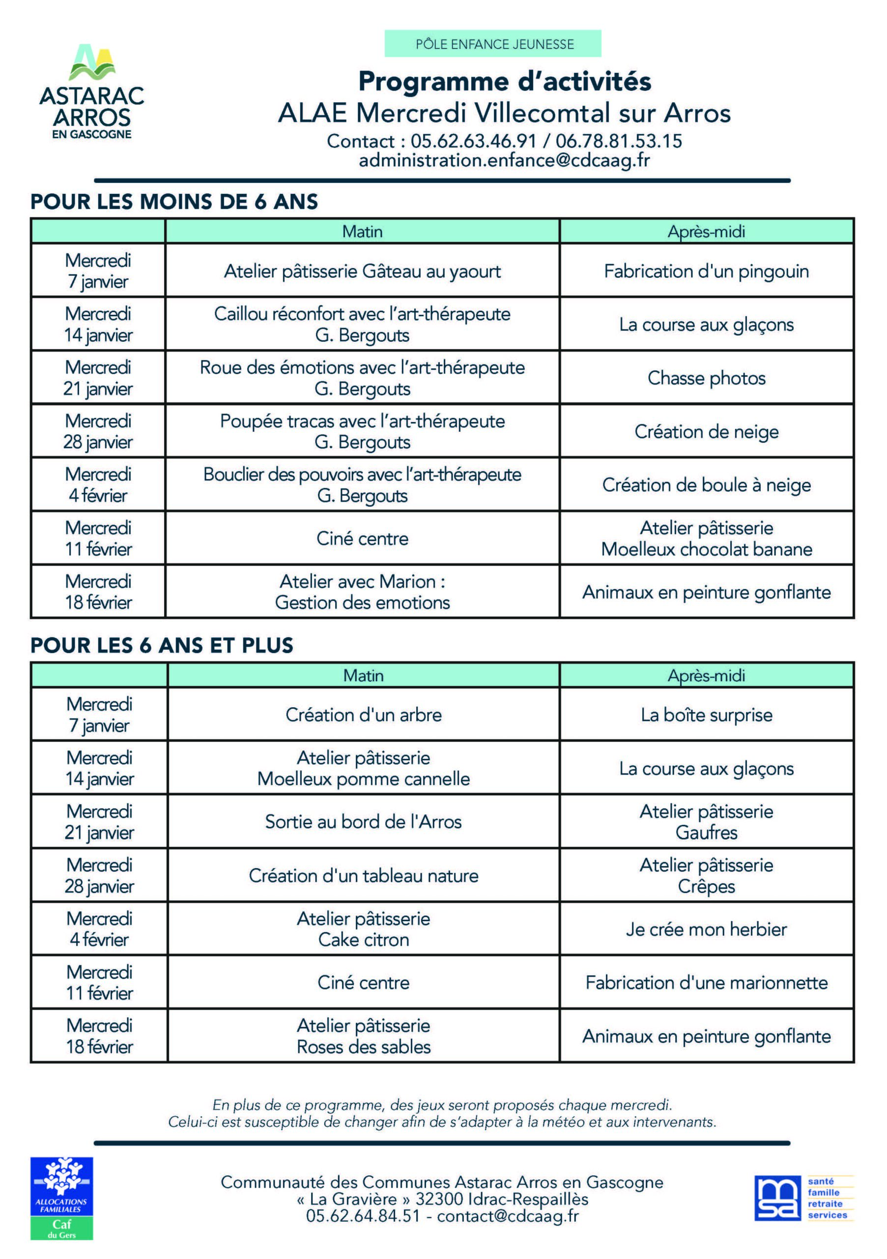 Modification planning d&rsquo;activité Alae